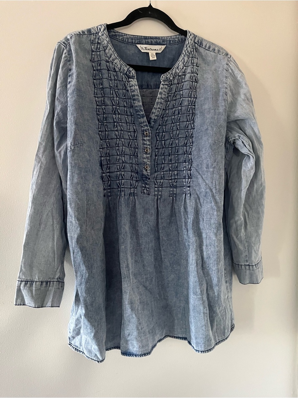 100% Cotton Chambray Tunic Long Sleeve Peasant Top XXL Cottagecore Prairie